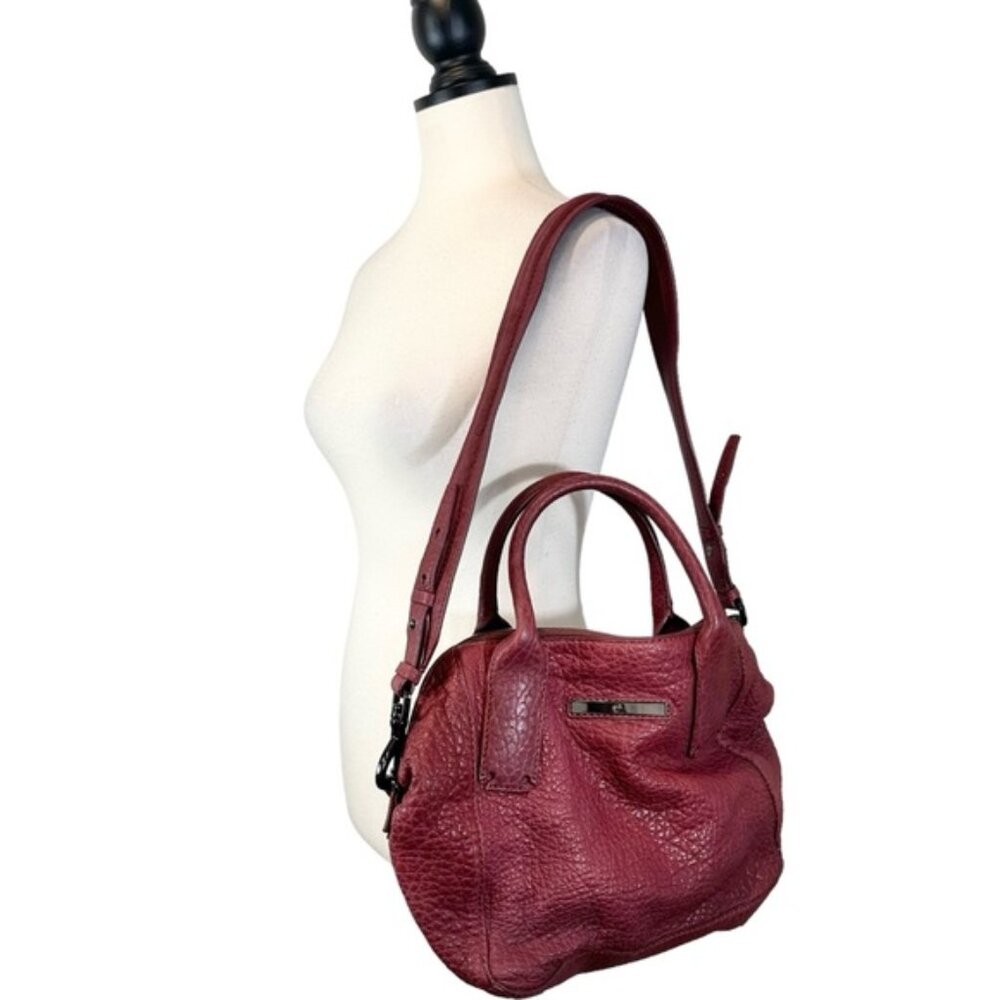 McQ Alexander McQueen Redchurch Burgundy Pebbled Leather Satchel Crossbody